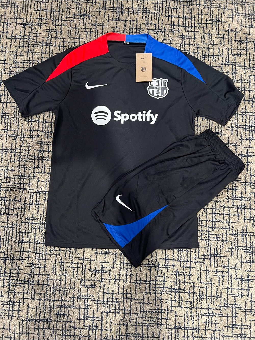 Nike Black FC Barcelona Training Top & Shorts with Red and Blue Accents